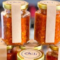 4oz Jar Chillis · Calabrian Chilis, Garlic and Extra Virgin Olive Oil