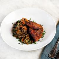 Duck Leg Confit · Braised green lentils and Bayonne ham.