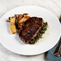 New York Steak  · Broccolini  and chopped herb vinaigrette.