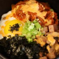 Kimchi, Spam & Egg Rice Bowl · Kimchi, Spam Fried Rice & Egg w/Spicy Aioli Sauce.