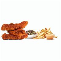 4 Nashville Hot Tender Box · 4 Nashville Hot Crispy Chicken Tenders served with super slaw, fries and Greek Yogurt Ranch.