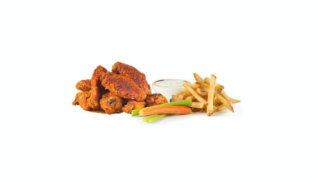 20 Wing Combo · 20 wings, a choice of 2 flavors, 4 house-made sauces, fries and carrots and celery.