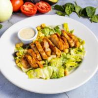Faith Will Move Croutons (Chicken Caesar) · Chicken, romaine, olives, croutons, Parmesan cheese, and caesar dressing.
