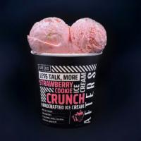 Strawberry Cookie Crunch Pint · classic strawberry ice cream with chocolate chip cookies.. lots of them
