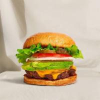All Out Avocado Vegan Burger · Seasoned Beyond Meat patty topped with avocado, melted vegan cheese, lettuce, tomato, onion,...