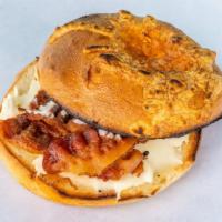 Cream Cheese & Bacon · Toasted bagel with cream cheese & crispy bacon