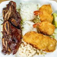 6. Seafood & BBQ Combo · FRIED COD, FRIED SHRIMPS, CHOICE OF BBQ MEAT: BBQ short ribs, chicken, or beef.