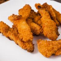 Spicy Chicken Tenders · Breaded chicken fried to golden perfection and coated in spicy sauce.