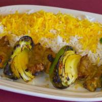 Shish Kabob · Skewer of marinated charbroiled beef filet, onion and bell pepper lightly seasoned and grill...