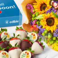 Well Wishes Fruit Flowers® - Deluxe · (4) Semi Sweet Chocolate Dipped Strawberries w/ Get Well Soon Sentiments
(2) Semi Sweet Choc...