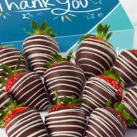 Thank You Swizzle Berries® · (12) Semi Sweet Chocolate Dipped Strawberries w/ Swizzle
(1) Thank You Sleeve