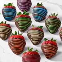 Rainbow Berries Box · (12) Semi Sweet Chocolate Dipped Strawberries w/ Swizzle (Multiple Colors)