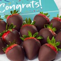 Congratulations Chocolate Dipped Strawberries · (12) Semi Sweet Chocolate Dipped Strawberries
(1) Congrats Sleeve