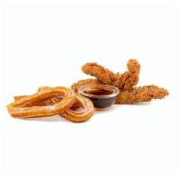 Chicken and Churros · 2 Crispy Chicken Tenders served with 3 sugar dusted churros and maple syrup.