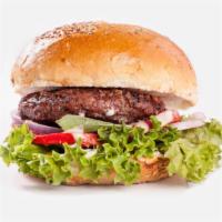 The Classic Burger · Juicy all beef patty, grilled and topped with fresh lettuce, tomato, onions and mayo on a bu...