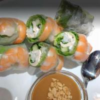 2. Goi Cuon (Fresh Spring Rolls) (2 Pcs) · Non-fried. Black tiger prawns, chicken breast slice, rice vermicelli, lettuce and mint.