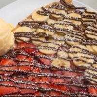 Houston dynamo · strawberry, banana, nutella, and vanilla ice cream on the side.