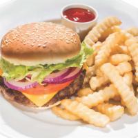 Cheeseburger Combo · Well-Done Beef Burger with Cheese, Onion, Lettuce, Tomato, Ketchup, and Mayo. Comes with Fre...