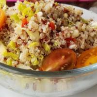 Quinua Salad · Gluten-Free, Vegetarian. Organic quinoa, lettuce, bell pepper, lime juice, white corn, red o...