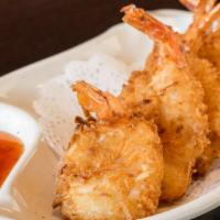 Coconut Shrimp · Deep-fried coconut shrimp.