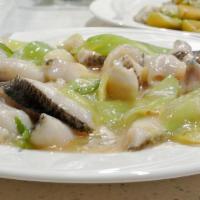 Tender Fish Fillet 滑熘鱼片 · Made with sliced snakehead fish, an extremely tender and soft white fish that melts in your ...