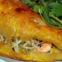 Bánh Xèo · Vietnamese Pancake with shrimp, pork, beans, bean sprouts, green onions, lettuce, and dippin...