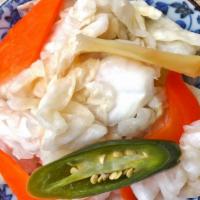 Taiwanese Pao Cai · Taiwanese cabbage, sliced ginger, carrots, garlic and jalapeños (for an extra kick) soaked i...