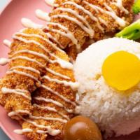 Fried Fish Fillet with House Sauce Rice Box (no mince pork) · Includes: House-made Sour Cabbage, side of vegetables, Stewed Chicken Egg, and house-made ma...