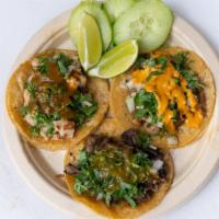 Tacos · Choice of meat, cilantro, onions, and mix salsa.
*Salsa is a mix of all unless a specific sa...