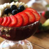 Small Açaí Bowl · Made from a blend of acai berries and guaraná. Served with granola, bananas, strawberries, a...