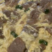 Beef with Scrambled Egg over Rice Plate · 