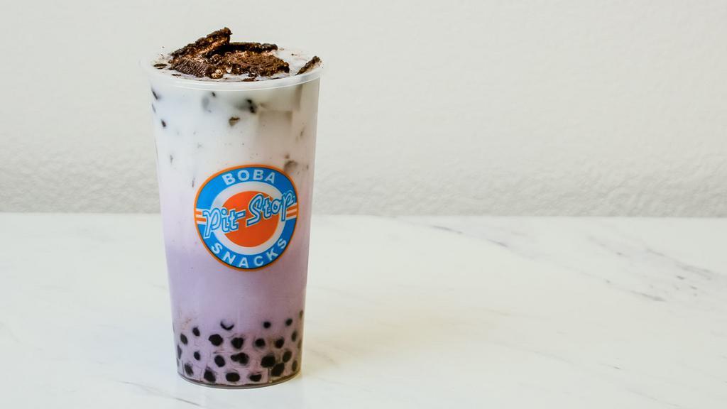 Taro Monster · Taro flavored sweet milk topped with Oreo cookies. 

*BOBA NOT INCLUDED
