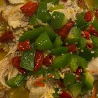 椒麻黄毛鸡-Peppercorn Chicken · Free ranged chicken bone in and Prepared with peppercorn and chili oil.