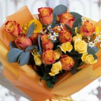 4. Yellow & Orange Korean Style Bouquet · Medium Size Bouquet with Ecuador Premium Roses and Flowers