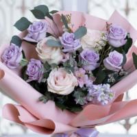 5. Pink & Purple Korean Style Bouquet · Medium Size Bouquet with Ecuador Premium Roses and Flowers