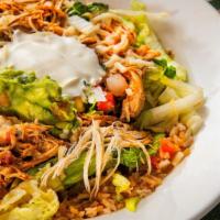 Burrito Bowl · Your choice of meat with beans, rice, cheese, lettuce, pico de gallo, sour cream, and guacam...