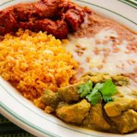 Chile Verde · Slow cooked chunks of pork in green or red sauce.