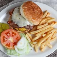 Don Pancho's Burger · A double patty burger with American and Swiss cheese plus bacon.