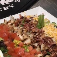 Cobb Salad · Grilled chicken breast, diced tomato, egg, fresh bacon bits, shredded cheddar and jack chees...