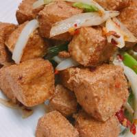 Salt & Pepper Tofu （椒鹽豆腐） · Vegetarian. Spicy level one.