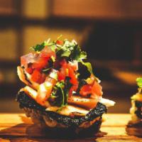 Fish Taco (2) · Seared Albacore, Salmon, Avocado, Homemade Salad on Deep Fried Nori.