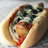 Sicilian Classico · Italian sausage topped with marinara sauce, mozzarella cheese,  parmesan cheese, olives and ...