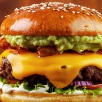South Burger · 1/2 lb. Niman Ranch beef, topped with homemade spicy guacamole, jalapeño mayo, lettuce, and ...
