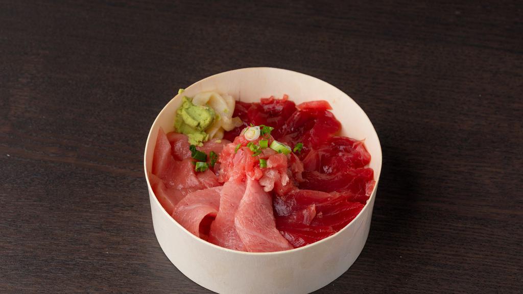 Maguro Don · Bluefin Akami, Bluefin Chu Toro, and Negi Toro sashimi over sushi rice