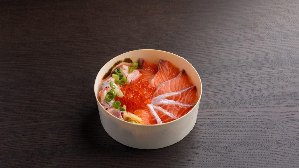 Salmon Ikura Don · Salmon sashimi and Ikura over sushi rice
