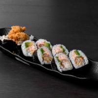 Spider Roll · Soft shell crab, real crab, avocado, and cucumber.