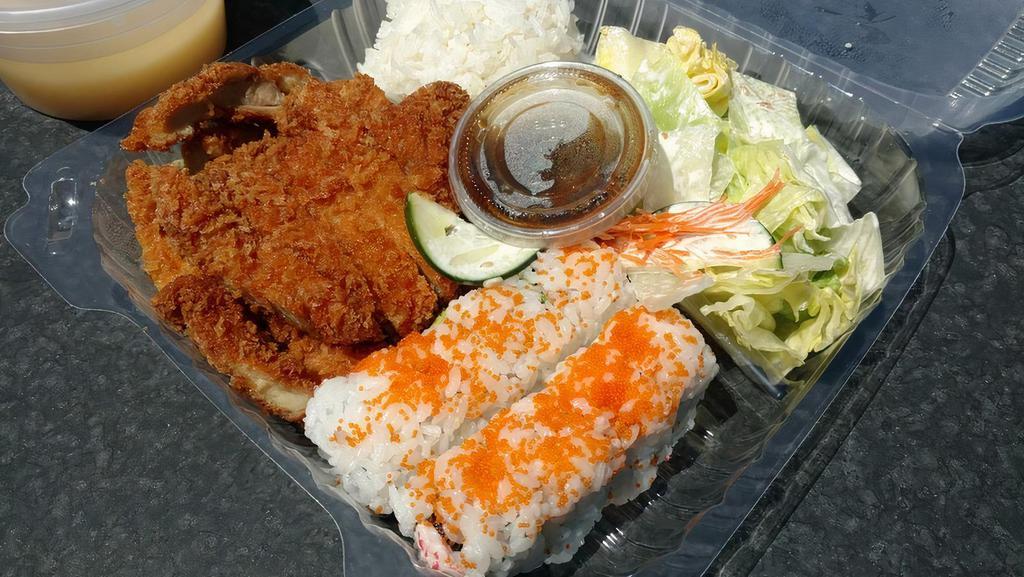 Bento Box · Enjoy of two items with rice, salad, Miso soup.