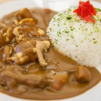 Curry Chicken Over Rice · Tender chicken, carrots, onion, potato in rich curry sauce over Rice.