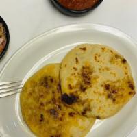 Pupusas (2) · With Rice and Beans.