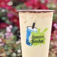 Organic Jasmine Green Milk Tea w/ Boba · Organic jasmine green milk tea with boba, non-dairy